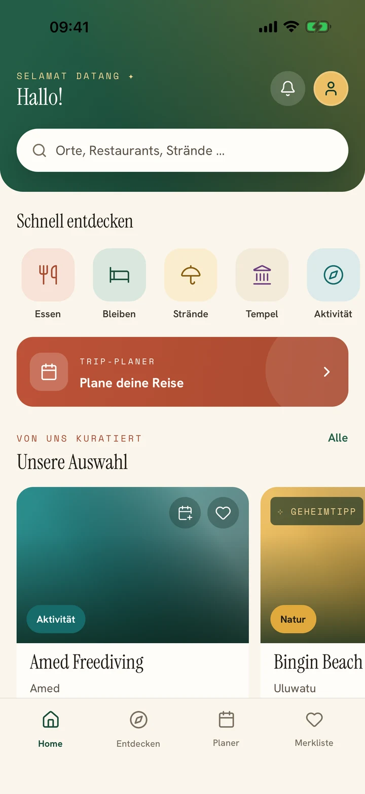 the baliverse: Startseite mit Orten und Reiseplaner